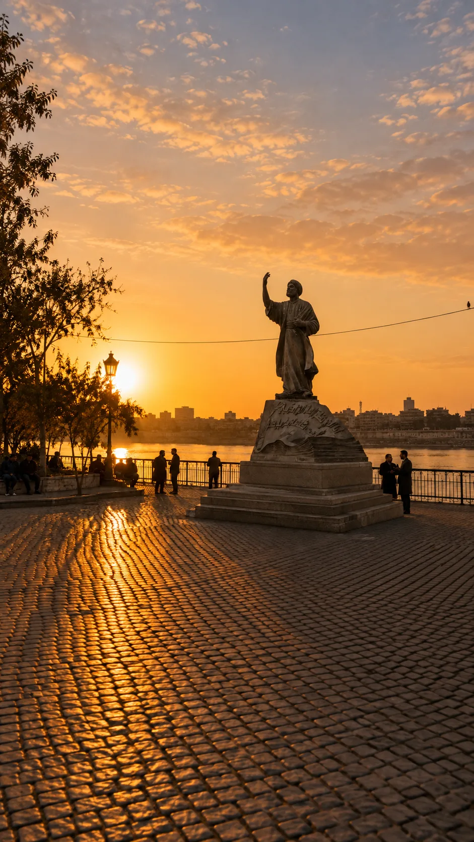 The Tigris riverfront in Baghdad at sunset